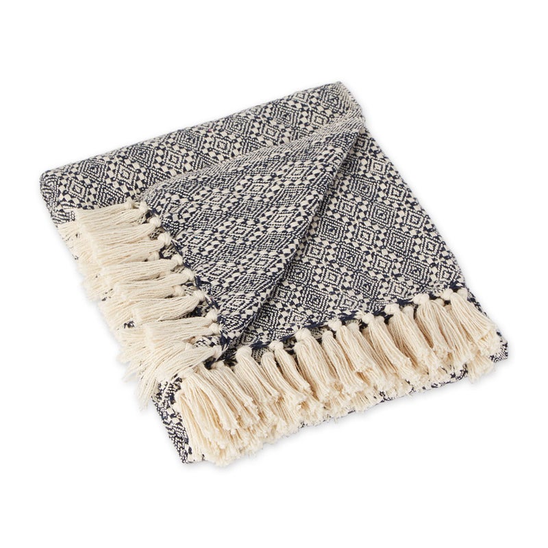DII Diamond Stitch Woven Throw, Organic Modern, 50 x 60, Navy - Image 1